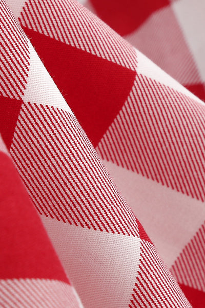 Vintage 1950-Es Évek Vörös Kockás A-Vonalú Ruha