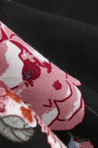 Vintage Fekete Virágmintás Ruha Övvel