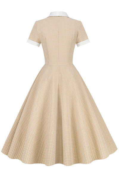 Vintage Kockás Kendős Galléros Ruha