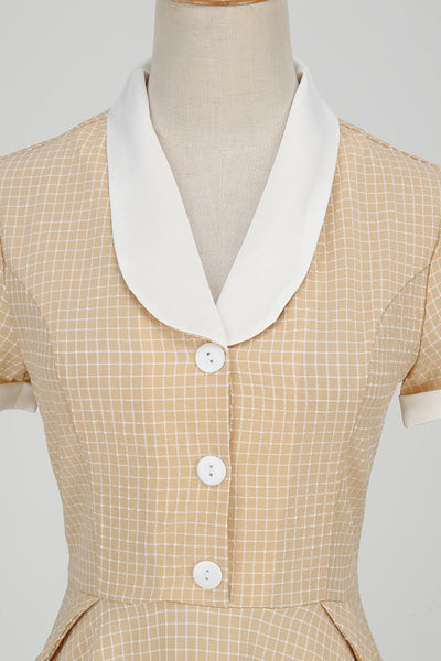 Vintage Kockás Kendős Galléros Ruha