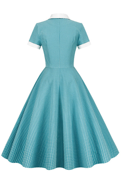 Vintage Kockás Kendős Galléros Ruha