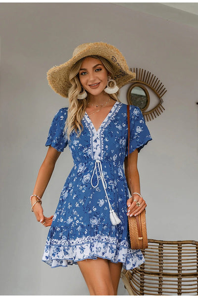 Kék Vintage Virágos Ruha