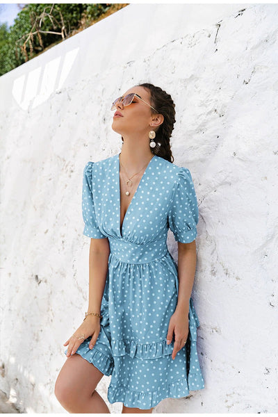 Vintage Kék Pöttyös Ruha