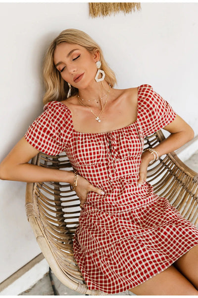 Vintage Piros Kockás Ruha