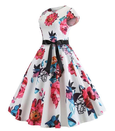 Fehér És Rózsaszín Vintage Kiszélesedő Ruha