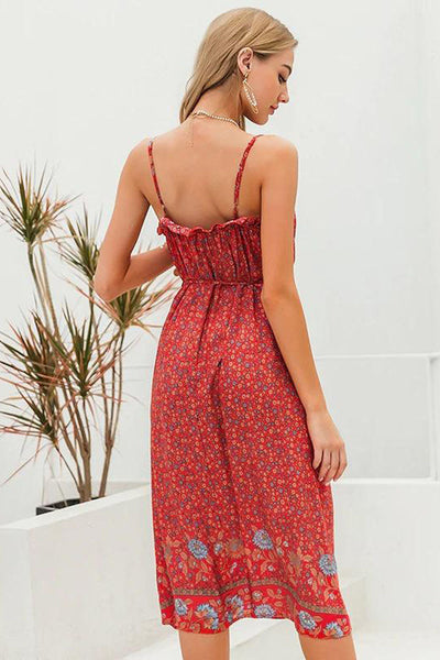 Vintage Piros Virágos Ruha