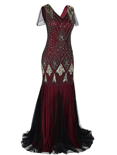 Bordó Haute Couture Hosszú Gatsby Ruha