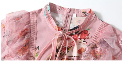 Hosszú Vintage Virágos Rózsaszín Ruha