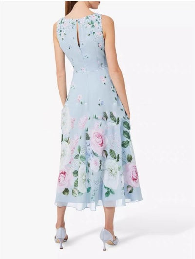 Vintage Kék Virágos Hosszú Ruha