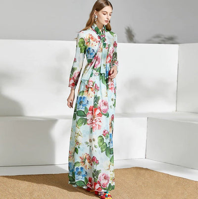Zöld Vintage Virágos Hosszú Ruha