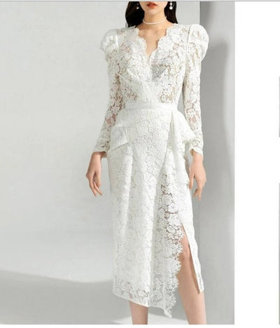 Vintage Fehér Csipke Esküvői Ruha