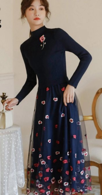 Vintage Sötétkék Csipke Esküvői Ruha