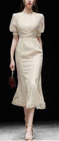 Vintage 1940-Es Évek Bézs Ruha