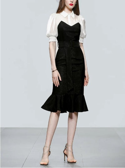 Vintage 40-Es Évek Magas Derekú Fekete Ruha