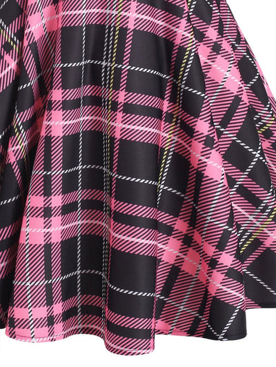 Vintage Kockás Fűzős Ruha Rózsaszín