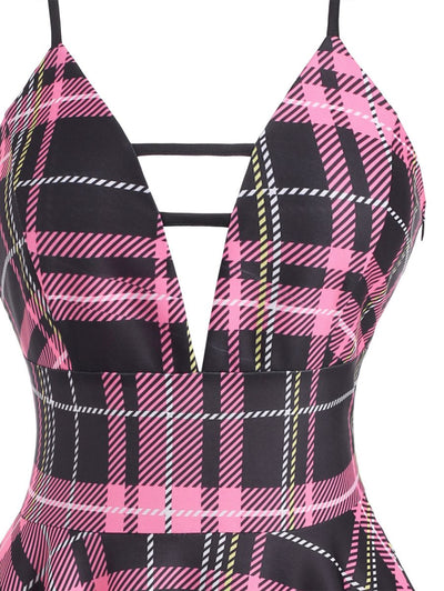 Vintage Kockás Fűzős Ruha Rózsaszín