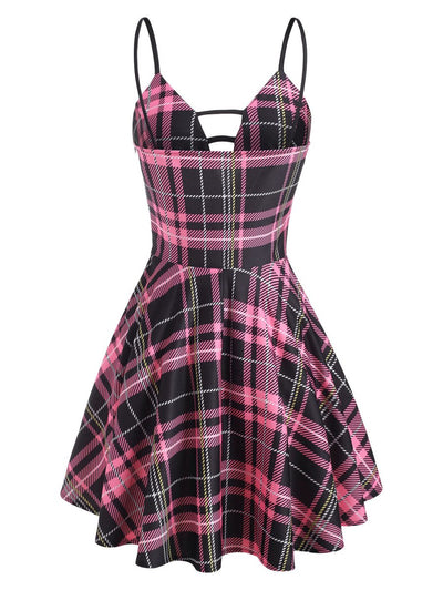 Vintage Kockás Fűzős Ruha Rózsaszín