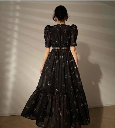 Vintage Fekete V-Nyakú Ruha