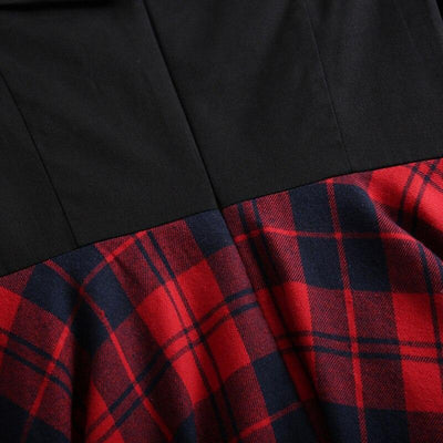 Vintage Vállról Leválasztott Tartán Ruha