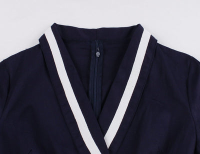 Vintage Molett Sötétkék V-Nyakú Ruha