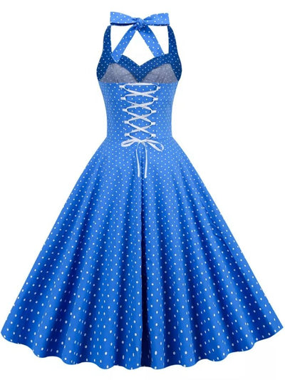 Vintage Szexi Pin Up Dress Kék