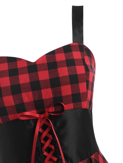 Vintage Magas Derekú Kockás Ruha