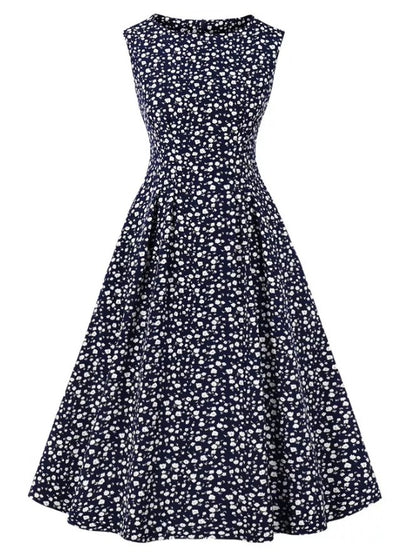 Vintage Magas Derekú Sötétkék Ruha