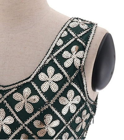 Vintage 20-As Évek Nagyméretű Zöld Arany Ruha