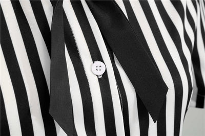 Vintage Retro Csíkos Fekete Ruha