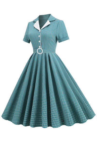 Vintage 1950-Es Évek Kockás Öves Ruha