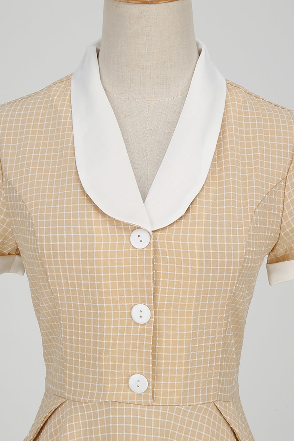 Vintage Kockás Kendős Galléros Ruha