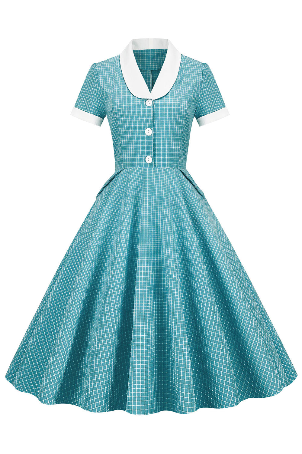 Vintage Kockás Kendős Galléros Ruha