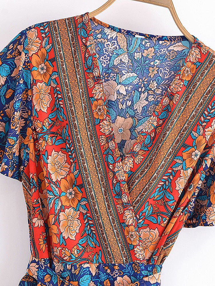 70-Es Évekbeli, Narancssárga És Kék Virágos Lány Ruha