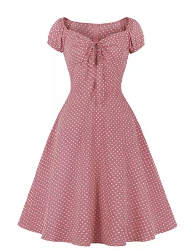 Vintage Piros Pöttyös Nyitott Ruha