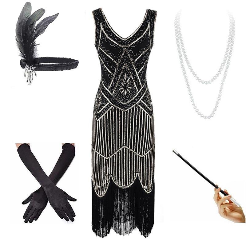 20-As Évek Vintage Fekete És Arany Ruha