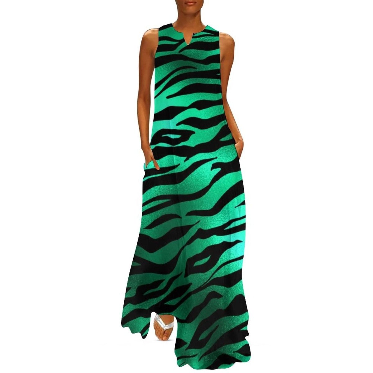 70-Es Évek Vintage Fekete És Zöld Ruha