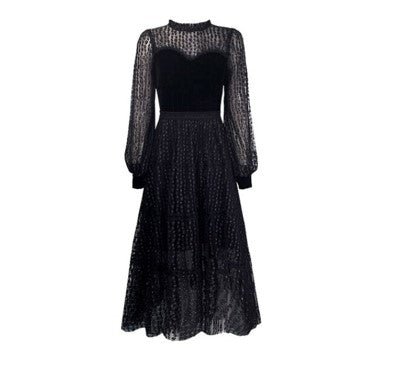 40-Es Évek Vintage Elegáns Csipke Ruha Fekete