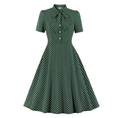 50-Es Évek Vintage Zöld Pöttyös Ruha