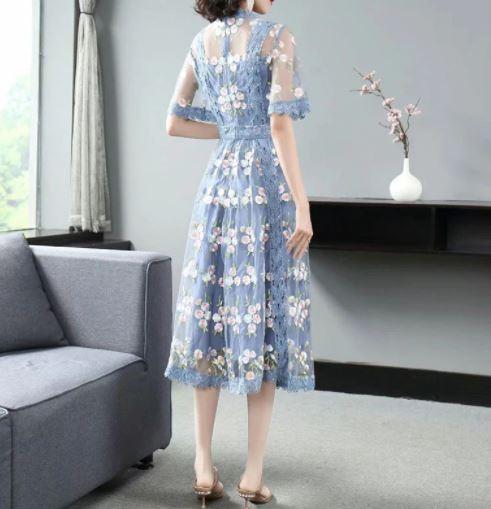 Kék Ruha Vintage Virágok