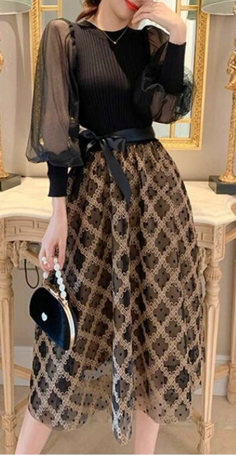 Vintage 40-Es Évek Fekete Kockás Ruha