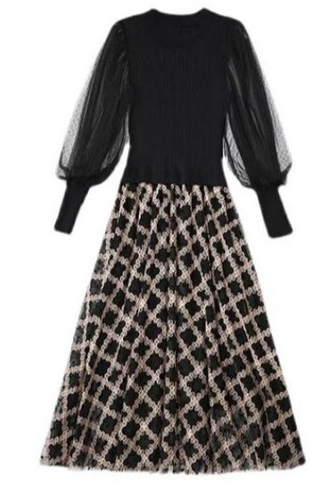 Vintage 40-Es Évek Fekete Kockás Ruha