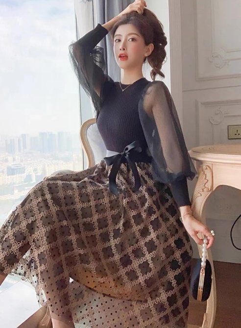 Vintage 40-Es Évek Fekete Kockás Ruha