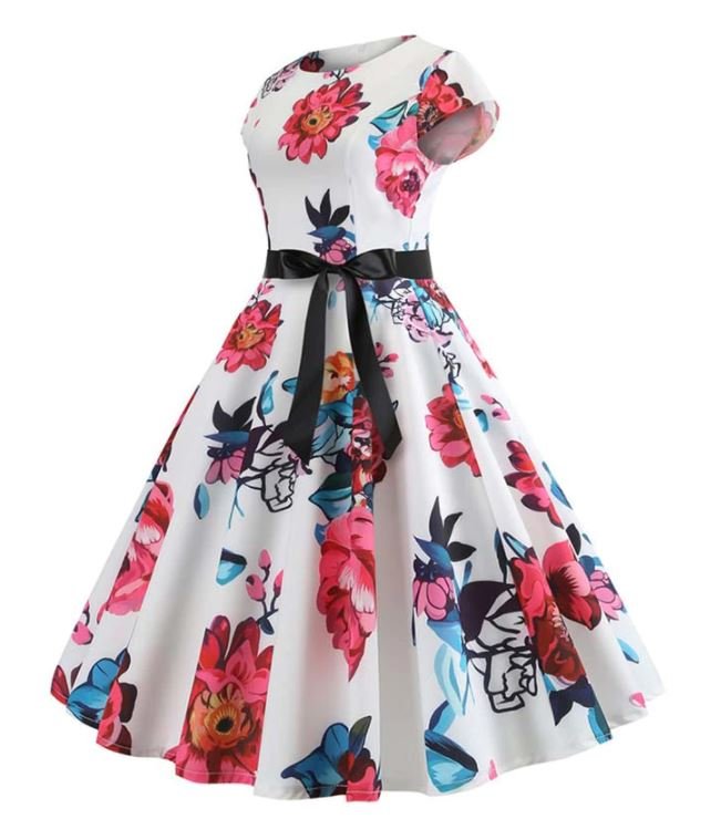 Fehér És Rózsaszín Vintage Kiszélesedő Ruha