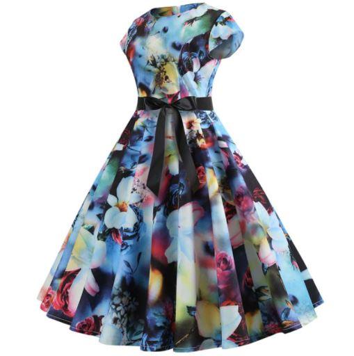 Vintage Pasztell Virágokkal Lobogó Ruha