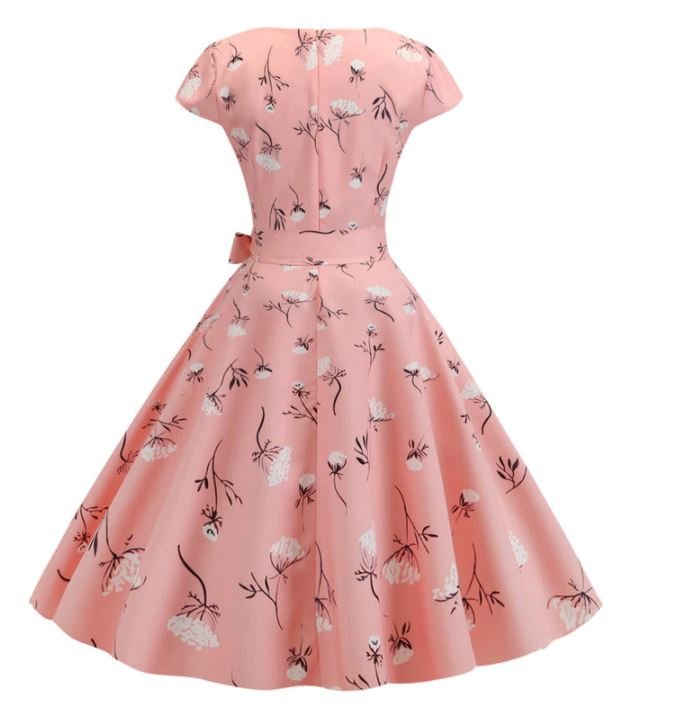 Vintage Rózsaszín Virágos Lobogó Ruha