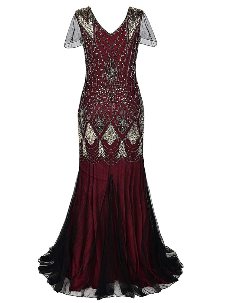 Bordó Haute Couture Hosszú Gatsby Ruha