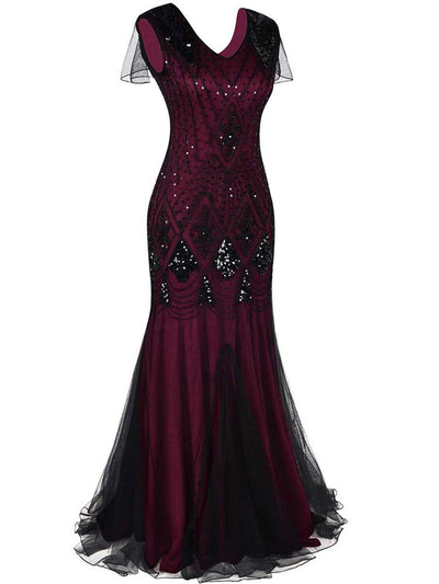 Bordó És Fekete Haute Couture Hosszú Gatsby Ruha