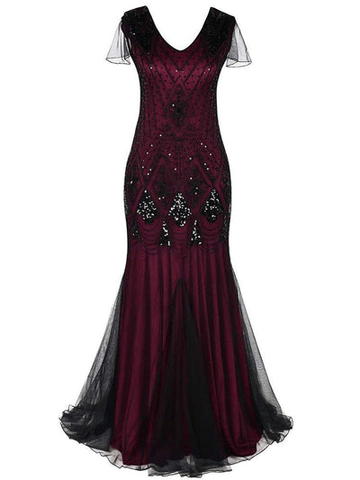 Bordó És Fekete Haute Couture Hosszú Gatsby Ruha