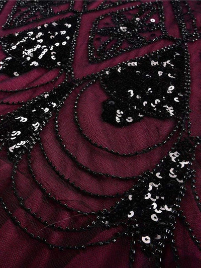 Bordó És Fekete Haute Couture Hosszú Gatsby Ruha