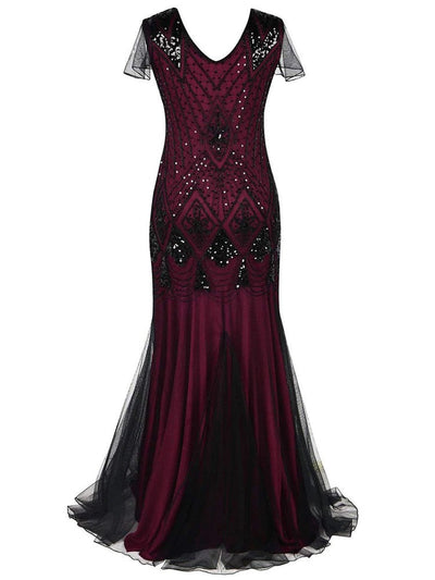 Bordó És Fekete Haute Couture Hosszú Gatsby Ruha